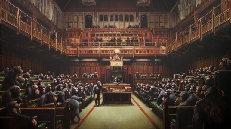 painting of chimpanzees in parliament