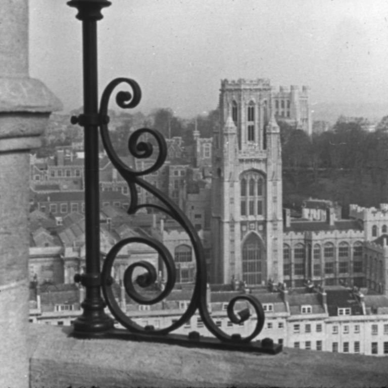 black and white photo of wills memorial tower