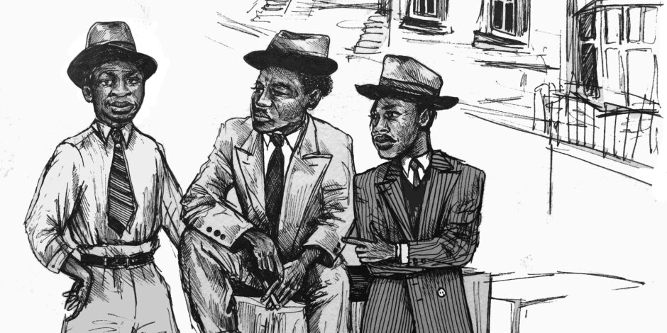 drawing of three men in suits